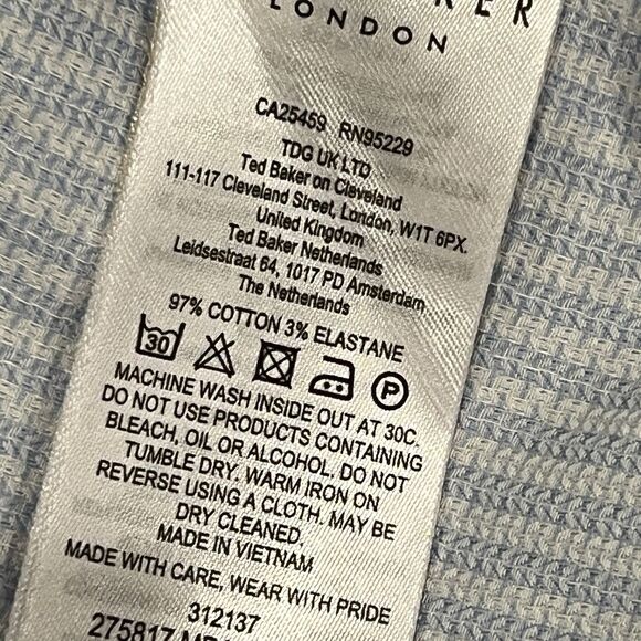 TED BAKER Size 16.5 White Blue Striped Cotton Flip Cuff Designer Slim Shirt - Picture 9 of 12